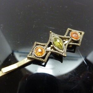 Vintage Multi Color Stone Gold Hair Pin